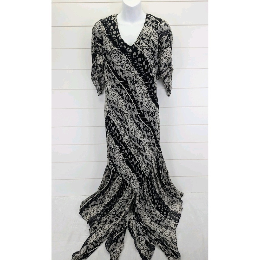 Sheer Black Whimsigoth Maxi Dress Medium Fairy Grunge Flutter Asymmetrical Witch